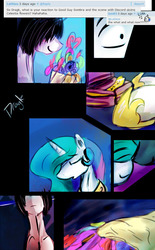 Size: 700x1130 | Tagged: safe, artist:dragk, princess celestia, oc, oc:dragk, g4, canon x oc, comic, dragkestia, female, male, self insert, shipping, straight