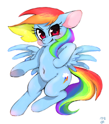 Size: 600x680 | Tagged: safe, artist:kyubi, rainbow dash, g4, belly button, female, pixiv, solo, underhoof