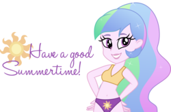 Size: 1024x671 | Tagged: dead source, safe, artist:katequantum, princess celestia, principal celestia, equestria girls, g4, alternate hairstyle, base used, belly button, bikini, clothes, female, simple background, solo, swimsuit, transparent background, vector