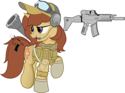 Size: 2224x1657 | Tagged: safe, artist:topsy-n, oc, oc only, pony, unicorn, assault rifle, baseball cap, body armor, goggles, gun, hat, military, pistol, rocket launcher, simple background, solo, vector, weapon, white background, wip