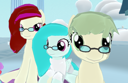 Size: 1019x665 | Tagged: safe, screencap, oc, oc only, oc:gemini, oc:star dust, oc:turnip sprout, legends of equestria, glasses, lidded eyes