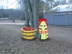 Size: 2592x1944 | Tagged: safe, artist:fureox, artist:mahaugher, artist:tokkazutara1164, granny smith, g4, apple, basket, building, irl, photo, ponies in real life, solo, tree, vector, younger