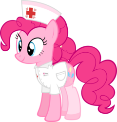 Size: 1334x1392 | Tagged: safe, artist:zacatron94, pinkie pie, g4, clothes, female, hat, name tag, nurse, nurse outfit, simple background, smiling, solo, stockings, transparent background, vector