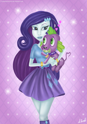 Size: 595x842 | Tagged: safe, artist:leesamariecroal, rarity, spike, dog, equestria girls, g4, female, heart, male, ship:sparity, shipping, spike the dog, straight