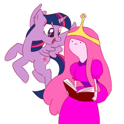 Size: 4724x4724 | Tagged: safe, artist:daikoku, twilight sparkle, alicorn, pony, g4, absurd resolution, adventure time, book, bookworm, crossover, female, male, mare, pixiv, princess bubblegum, twilight sparkle (alicorn)