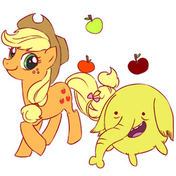 Size: 4724x4724 | Tagged: safe, artist:daikoku, applejack, g4, absurd resolution, adventure time, apple, crossover, male, pixiv, tree trunks