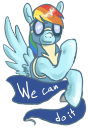 Size: 622x900 | Tagged: dead source, safe, artist:asofterbucky, rainbow dash, g4, female, positive ponies, rosie the riveter, solo, spread wings