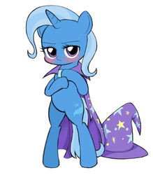 Size: 800x915 | Tagged: safe, artist:momo, trixie, pony, unicorn, g4, bipedal, blushing, cape, clothes, crying, female, hat, simple background, solo, trixie's cape, trixie's hat