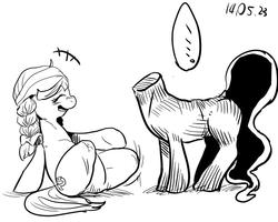 Size: 1000x800 | Tagged: safe, artist:nekubi, jinx, headless horse, g4, amputee, female, grayscale, headless, katawa jinx, laughter song, monochrome