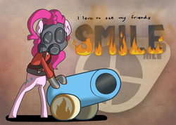 Size: 1300x926 | Tagged: safe, artist:trace-101, pinkie pie, g4, female, gas mask, party cannon, pinkie pyro, pyro (tf2), solo, team fortress 2