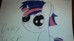 Size: 1024x576 | Tagged: safe, artist:macroscopicponies, twilight sparkle, pony, g4, baby, baby pony, colt, colt dusk shine, dusk shine, foal, male, rule 63, solo, traditional art