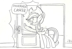 Size: 1148x781 | Tagged: safe, artist:trace-101, applejack, g4, cancer, female, grayscale, monochrome, pencil drawing, solo, traditional art