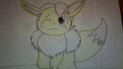 Size: 1024x576 | Tagged: safe, artist:macroscopicponies, fluttershy, eevee, g4, butterscotch, eeveescotch, pokémon, rule 63, solo, traditional art