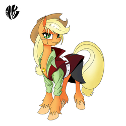 Size: 3000x3000 | Tagged: dead source, safe, artist:inkypsycho, applejack, earth pony, pony, g4, clothes, female, high res, looking at you, mare, simple background, smiling, smiling at you, solo, unshorn fetlocks