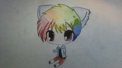 Size: 1024x576 | Tagged: safe, artist:macroscopicponies, rainbow dash, g4, chibi, rainbow blitz, rule 63, solo, traditional art