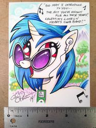 Size: 1200x1600 | Tagged: safe, artist:andypriceart, dj pon-3, vinyl scratch, pony, unicorn, g4, andy you magnificent bastard, earbuds, female, ipod, mare, photo, ruler, sgt. pepper's lonely hearts club band, signature, solo, song, song reference, speech bubble, the beatles, the hoof beats, traditional art