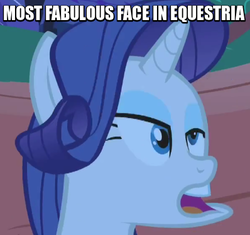 Size: 398x374 | Tagged: safe, edit, edited screencap, screencap, rarity, pony, unicorn, g4, look before you sleep, fabulous, faic, female, golden oaks library, hue, image macro, majestic as fuck, mare, meme, solo, text