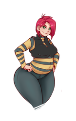 Size: 823x1315 | Tagged: safe, artist:sundown, babs seed, human, g4, applebucking thighs, female, hand on hip, humanized, impossibly wide hips, older, plump, sexy, solo, stupid sexy babs seed, the ass was fat, wide hips