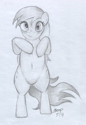 Size: 1080x1566 | Tagged: safe, artist:rainbow-dosh, derpy hooves, pony, g4, bipedal, female, monochrome, solo, traditional art