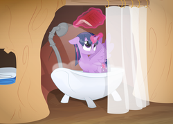 Size: 2836x2026 | Tagged: safe, artist:emkay-mlp, twilight sparkle, alicorn, pony, g4, bath, bathtub, book, female, high res, mare, reading, shower, solo, twilight sparkle (alicorn), wet mane