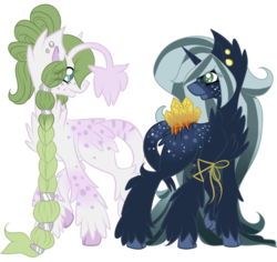 Size: 6000x5652 | Tagged: safe, artist:azrealrou, oc, oc only, oc:clover dawn, oc:midnight, original species, absurd resolution, blank flank, cloven hooves, piercing, solo