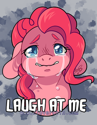 Size: 500x647 | Tagged: safe, artist:clovercoin, pinkie pie, g4, bust, caption, colored pupils, crying, female, solo