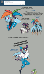 Size: 900x1510 | Tagged: safe, artist:egophiliac, rainbow dash, spike, twilight sparkle, human, robot, steamquestria, g4, acrophobia, artificial intelligence, ask, clothes, comic, goggles, gray background, humanized, jetpack, lab coat, mad scientist, pony coloring, scientist, sharp teeth, simple background, steampunk, tumblr