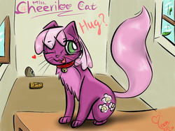 Size: 1024x768 | Tagged: safe, artist:x157258, cheerilee, cat, g4, female, heart, hug, solo, species swap, winking at you