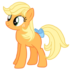 Size: 548x535 | Tagged: safe, artist:cyberzerop, applejack (g1), g1, g4, alternate hairstyle, blank flank, female, g1 to g4, generation leap, simple background, solo, tail bow, transparent background, vector