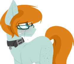 Size: 494x427 | Tagged: safe, artist:interstellarscenery, oc, oc only, blank flank, collar, freckles, glasses, solo