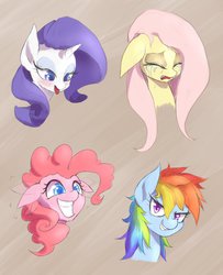 Size: 805x992 | Tagged: safe, artist:mlpanon, fluttershy, pinkie pie, rainbow dash, rarity, earth pony, pegasus, pony, unicorn, g4, bedroom eyes, blushing, bust, crying, dilated pupils, excited, expressions, eyes closed, floppy ears, glare, grin, gritted teeth, looking at you, messy mane, motion blur, nodding, open mouth, sad, smiling, tongue out, wide eyes