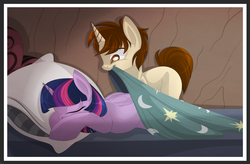 Size: 1800x1180 | Tagged: safe, artist:blackfreya, twilight sparkle, alicorn, pony, spiders and magic: rise of spider-mane, g4, bedsheets, crossover, crossover shipping, female, male, mama twilight, mare, mouth hold, peter parker, ponified, pregnant, shipping, spider-man, spiders and magic ii: eleven months, spidertwi, twilight sparkle (alicorn)