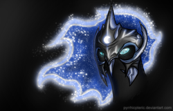Size: 611x394 | Tagged: safe, artist:pyrrhicpteric, nightmare moon, bird, g4, birdified, black background, crossover, female, legend of the guardians, legend of the guardians: the owls of ga'hoole, simple background, solo, species swap