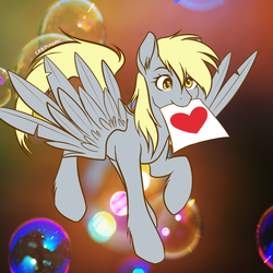 Size: 1000x1000 | Tagged: safe, artist:kira-minami, derpy hooves, pegasus, pony, g4, bubble, female, heart, mare, solo