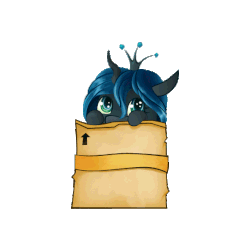 Size: 592x570 | Tagged: safe, artist:azurainalis, queen chrysalis, pony, g4, animated, blushing, box, cute, cutealis, eye shimmer, female, filly, floppy ears, heart, looking at you, mouth hold, peeking, pony in a box, solo, soon