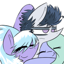 Size: 396x396 | Tagged: safe, artist:scootaloocuteness, cloudchaser, flitter, rumble, pegasus, pony, g4, animated, colt, eyes closed, female, foal, frown, male, mare, messy mane, neck nuzzle, nuzzling, older, petting, rubbing, rumble gets both the mares, ship:flitterumble, ship:flitterumblechaser, ship:rumblechaser, shipping, smiling, straight, trio, unamused