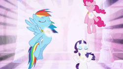 Size: 1280x720 | Tagged: safe, screencap, applejack, fluttershy, pinkie pie, rainbow dash, rarity, twilight sparkle, friendship is magic, g4, animated, elements of harmony, female, glowing eyes, magic, mane six, the elements in action
