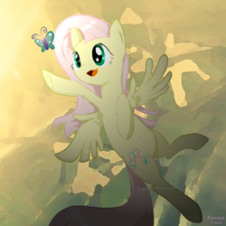 Size: 1024x1024 | Tagged: safe, artist:paintedtune, fluttershy, butterfly, pegasus, pony, g4, cute, female, solo