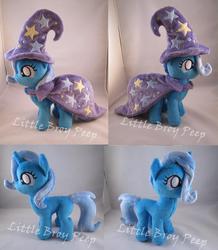 Size: 956x1098 | Tagged: safe, artist:little-broy-peep, trixie, pony, unicorn, g4, cape, clothes, filly, hat, irl, photo, plushie, trixie's cape, trixie's hat