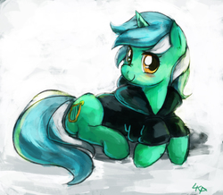 Size: 1200x1048 | Tagged: safe, artist:paradoxbroken, lyra heartstrings, pony, unicorn, fanfic:background pony, g4, clothes, emo lyra, female, ponies wearing black, smiling, solo
