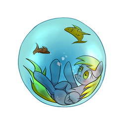 Size: 1500x1500 | Tagged: safe, artist:joycall6, derpy hooves, fish, pegasus, pony, g4, bubble, female, mare, solo, surreal, underwater, water