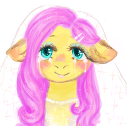 Size: 1000x993 | Tagged: safe, artist:pacze, fluttershy, g4, blushing, clothes, crying, dress, female, solo, wedding dress