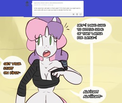 Size: 1280x1080 | Tagged: safe, artist:somescrub, sweetie belle, anthro, ask nudist sweetie belle, g4, breasts, busty sweetie belle, cleavage, female, solo, tumblr