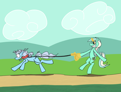 Size: 1111x846 | Tagged: safe, artist:maximilian-mcmonkey, screw loose, earth pony, pony, unicorn, g4, bipedal, duo, duo female, female