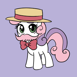 Size: 500x500 | Tagged: safe, artist:madmax, sweetie belle, g4, bowtie, cute, diabetes, diasweetes, female, hat, moustache, solo, warfstache