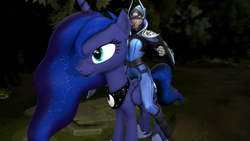 Size: 1920x1080 | Tagged: safe, artist:eirexe, princess luna, g4, 3d, dota, dota 2, humans riding ponies, luna the moon rider, namesake, reference, riding, source filmmaker