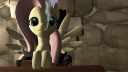 Size: 1920x1080 | Tagged: safe, artist:gergta, fluttershy, g4, 3d, baseball bat, chair, cigar, female, flutterdon, gmod, smoke, solo, table