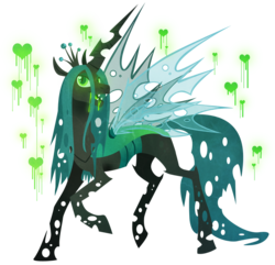 Size: 947x914 | Tagged: safe, artist:keetah-spacecat, queen chrysalis, changeling, changeling queen, g4, crown, drool, female, heart, jewelry, regalia, slime, solo