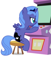 Size: 2571x3000 | Tagged: safe, artist:ex-machinart, princess luna, alicorn, pony, gamer luna, g4, arcade game, female, filly, high res, simple background, solo, transparent background, vector, woona, younger
