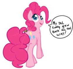 Size: 899x853 | Tagged: dead source, safe, artist:mostazathy, pinkie pie, earth pony, pony, g4, dock, female, looking back, mare, open mouth, ring, simple background, smiling, solo, tail ring, transparent background
